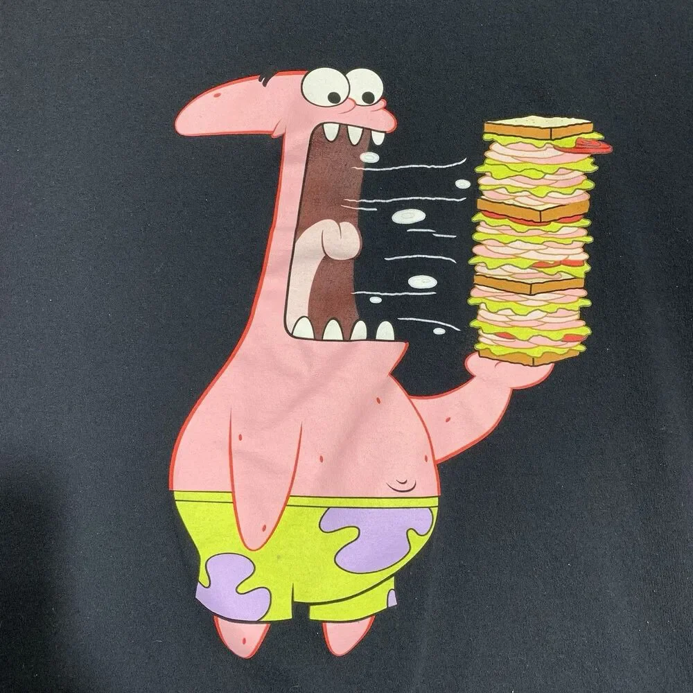 Nickelodeon Patrick Star Graphic T-Shirt Mens Large Black SpongeBob Sandwich Tee